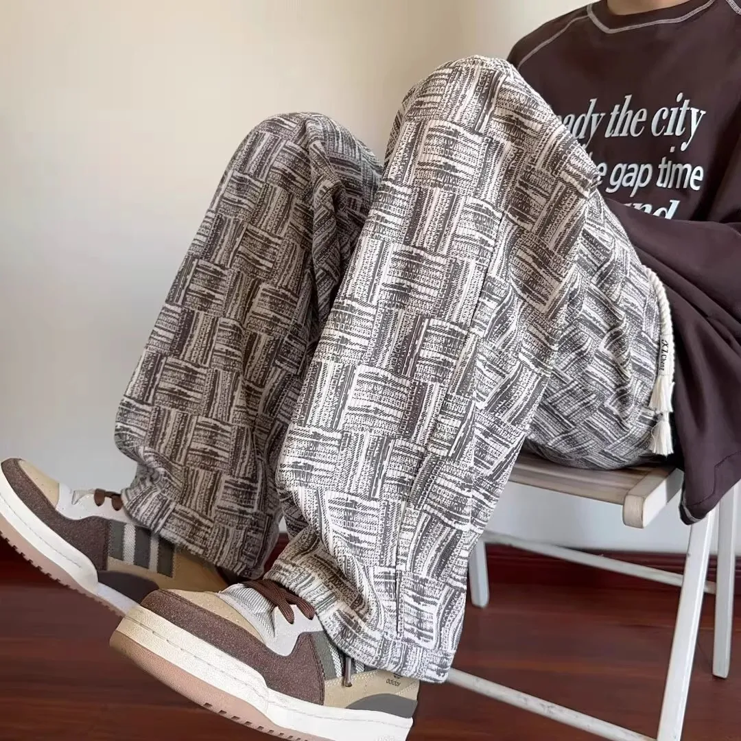 

New 2025 Men's Fce Lined Casual Sports Pants Autumn Winter Loose Fit mid Waist Eighteen Length Polyester Fiber Bla id ...