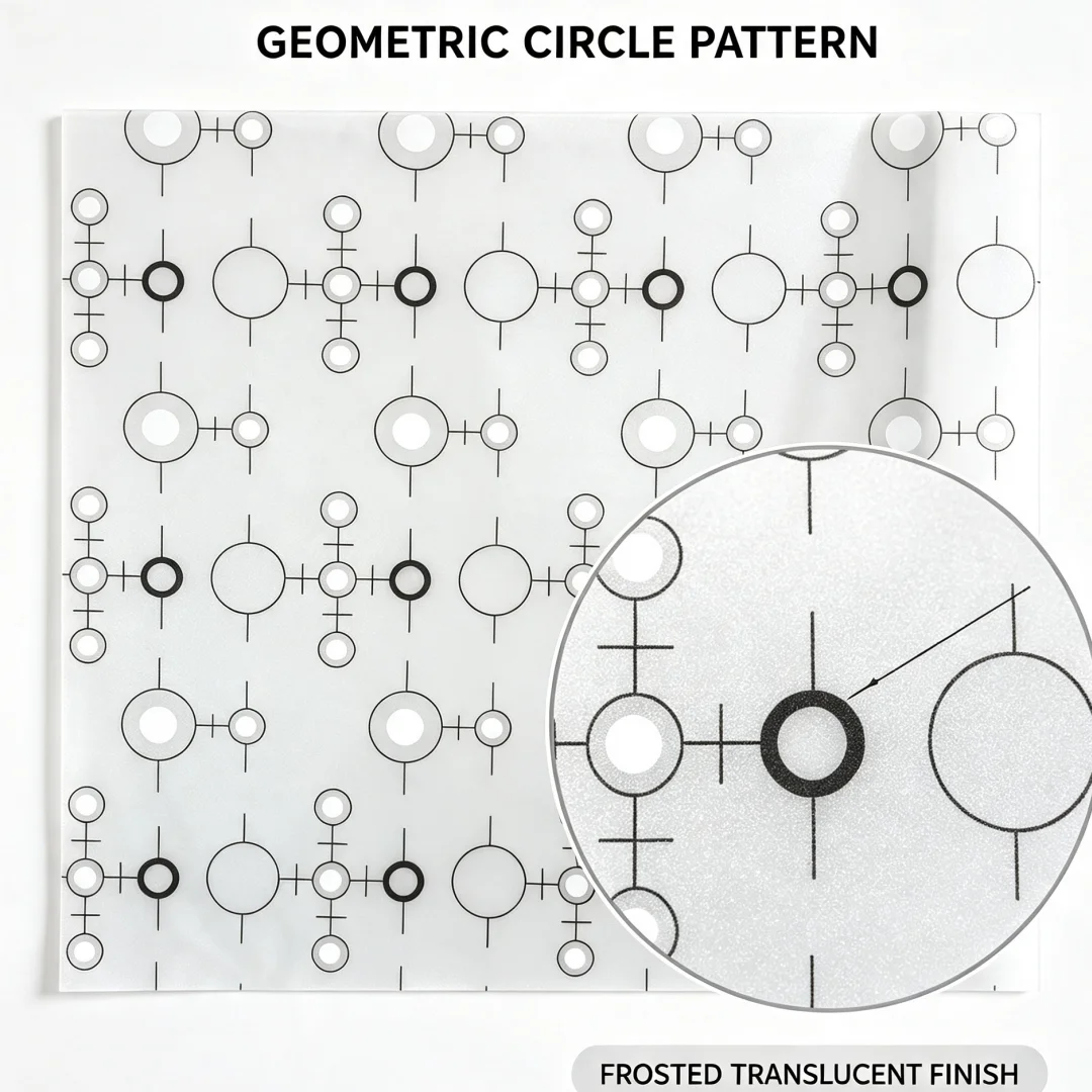 Self Adhesive Modern Geometric Window Film, Frosted Privacy Glass Sticker with Circle Line Pattern, Decorative Window Film