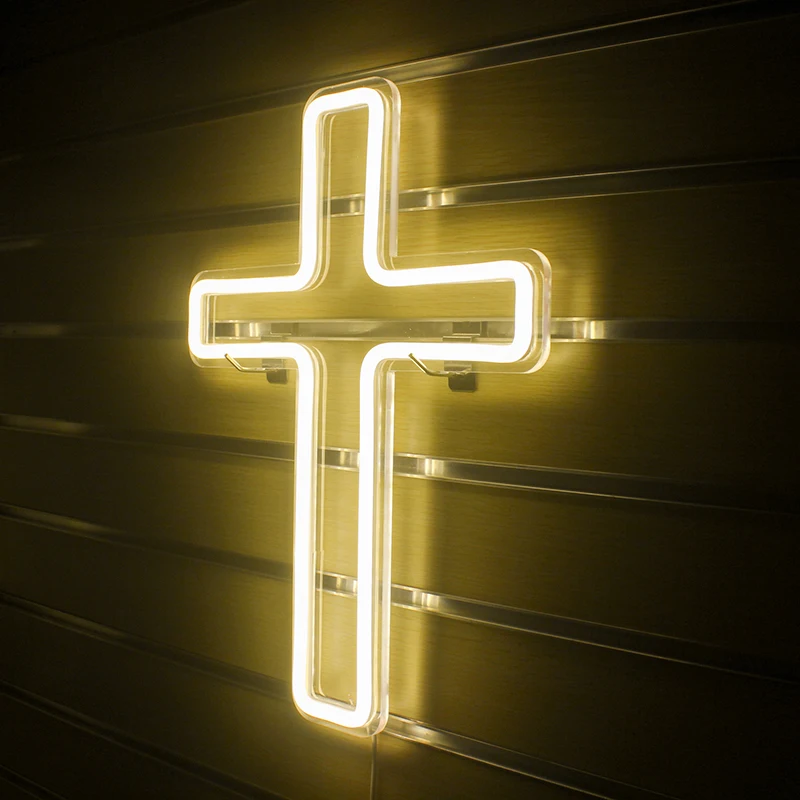 Croce Neon Sign Jesus Cross Neon Sign for Wall Decor battesimo Day Baby Shower decorazione camera da letto camera dei bambini USB Powered Neon