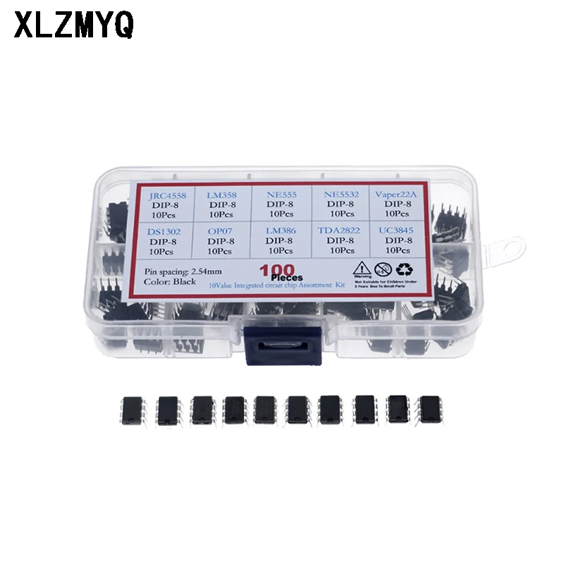100Pcs IC Integrated Circuit Chip Assortment Kit JRC4558 LM358 NE555 NE5532 VIPER22A DS1302 OP07 LM386 UC3845 DIY Electronic
