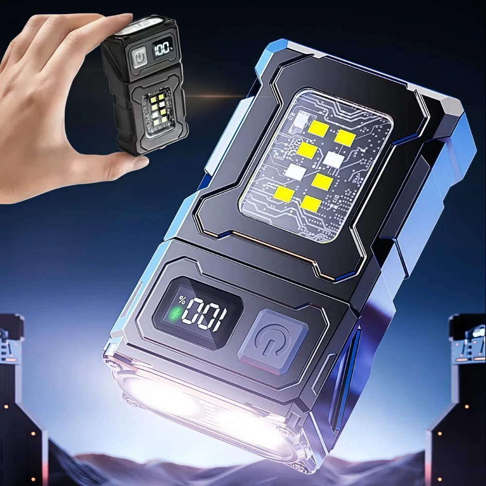 Rechargeable Mini LED Flashlight Magnetic Clip-On Work Light Keychain Light Pocket EDC Torch for Outdoor Camping Hiking Fishing
