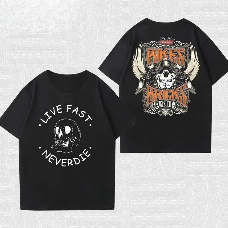 

Locomotive Short-sleeved T-shirt Men's Rock Knight Retro Heavy Machine Motorcycle Riding Ami Kaji Printed Cotton Top