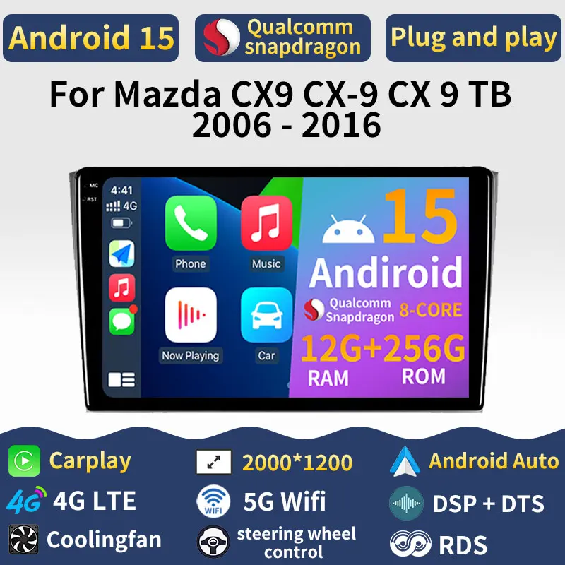 

Автомагнитола Android 15 для MAZDA CX9 CX-9 2006-2016 с беспроводным CarPlay, Auto BT, навигацией, мультимедийным плеером, 2DIN, стерео, головное устройство