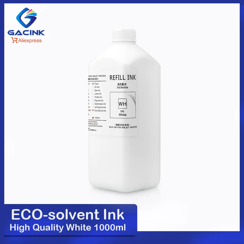 

1000ML White Eco Solvent Ink For Mimaki Rolan Epson DX5 DX6 DX7 TX800 XP600 4720 Printhead(Oild Based Ink)