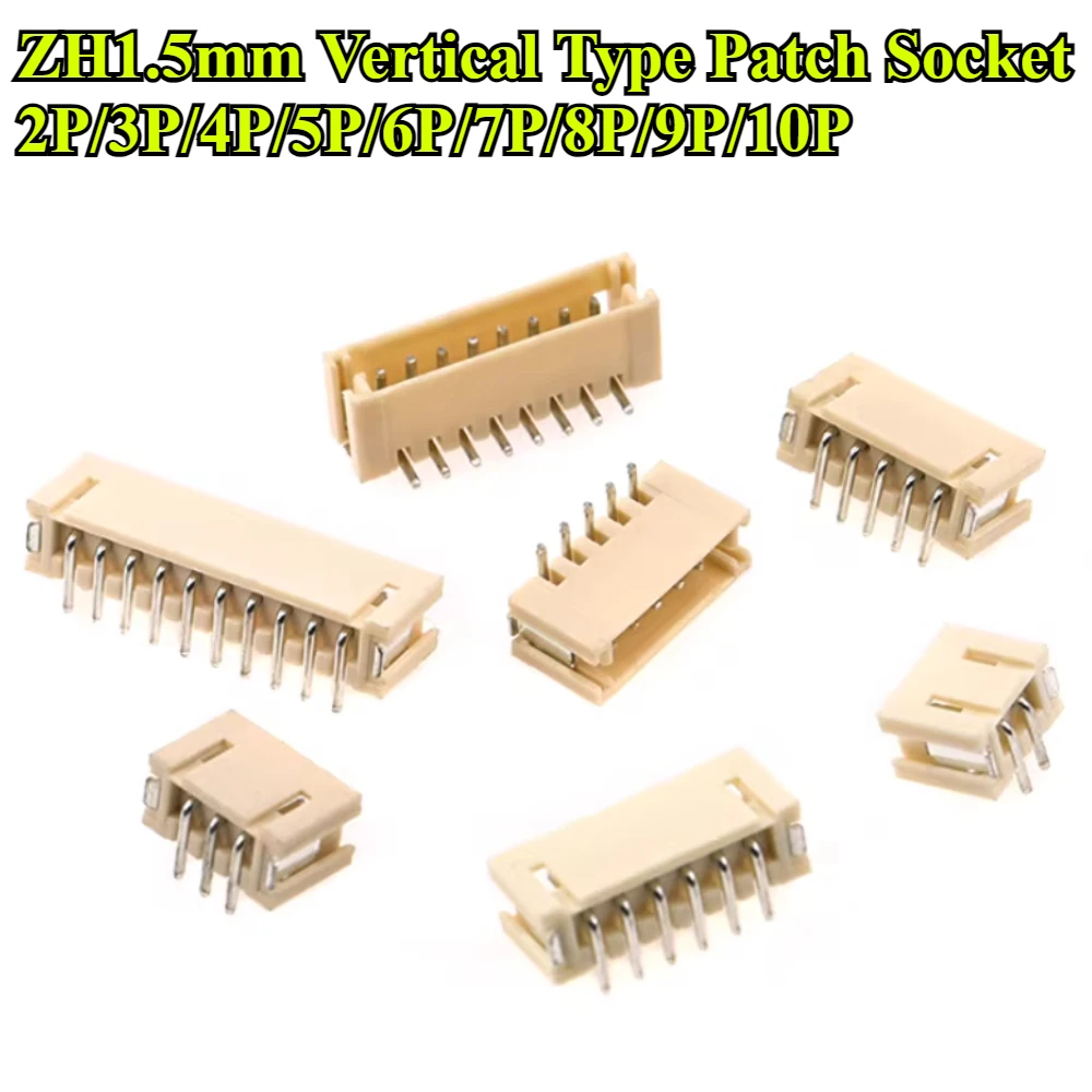 

100/500Pcs/lot ZH1.5mm Vertical Type Patch Socket 2P/3P/4P/5P/6P/7P/8P/9P/10P Pin SMD Vertical Type Needle Socket Connector