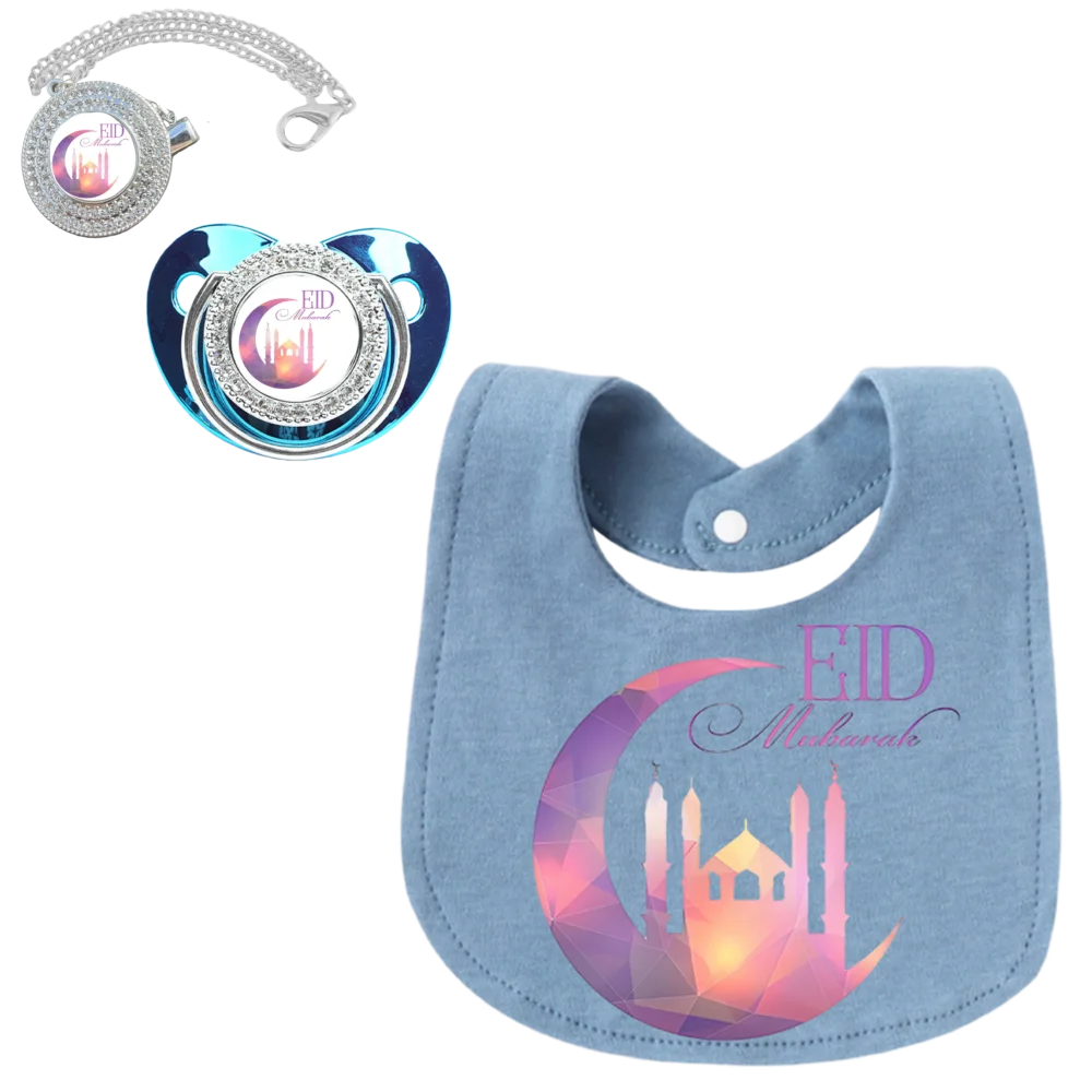 Islamic Pattern Newborn Bib Bandana Drool Bib with Baby Pacifier Nipple Soother Clip Holder Strap Cotton Soft 0-6 Months Gift