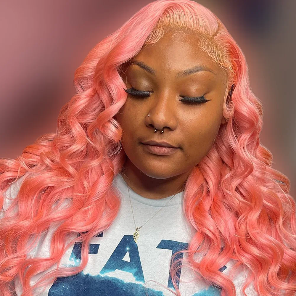 وردي فاتح 13x4 الدانتيل الشفاف الجبهة الباروكات للنساء البورمية فضفاضة موجة عميقة باروكة من شعر طبيعي شقراء ملونة الدانتيل الباروكات الأمامية