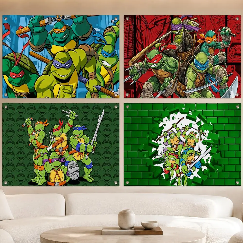 Retro-Cartoon T-TMNT Flaggen Fan-Banner Wandbehang für Garage, Bar, Wohnheim, Camping, Party, Outdoor, Heimdekoration, Geschenk