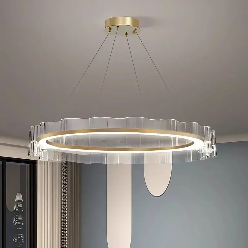 Moderne Nordic Salon Kronleuchter Aluminium Rund Acryl Led Lampe Wohnzimmer Esszimmer für Schlafzimmer Dekoration Anhänger Licht