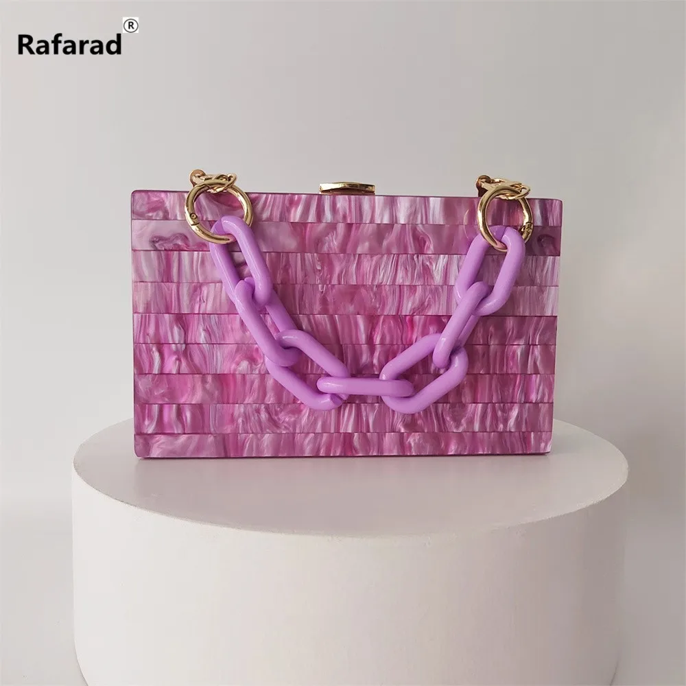 

New Pearl Dark Purple Marble Striped Acrylic Box Evening Clutch Bag Women Designer Purses And Handbags Bridal Wedding Party Flap