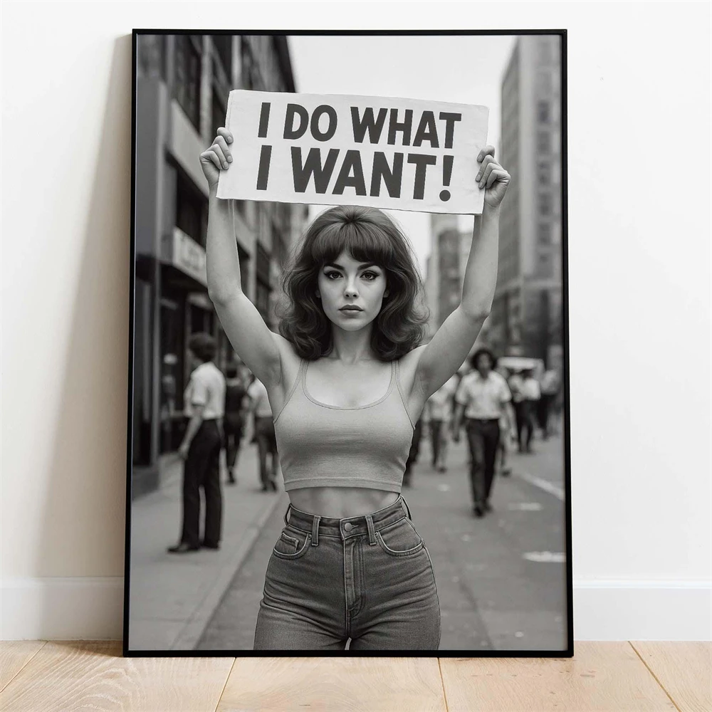Black and White Poster Feminist Protest Print Women's Rights Print Retro Activist Feminism Art Vintage Woman Canvas Painting