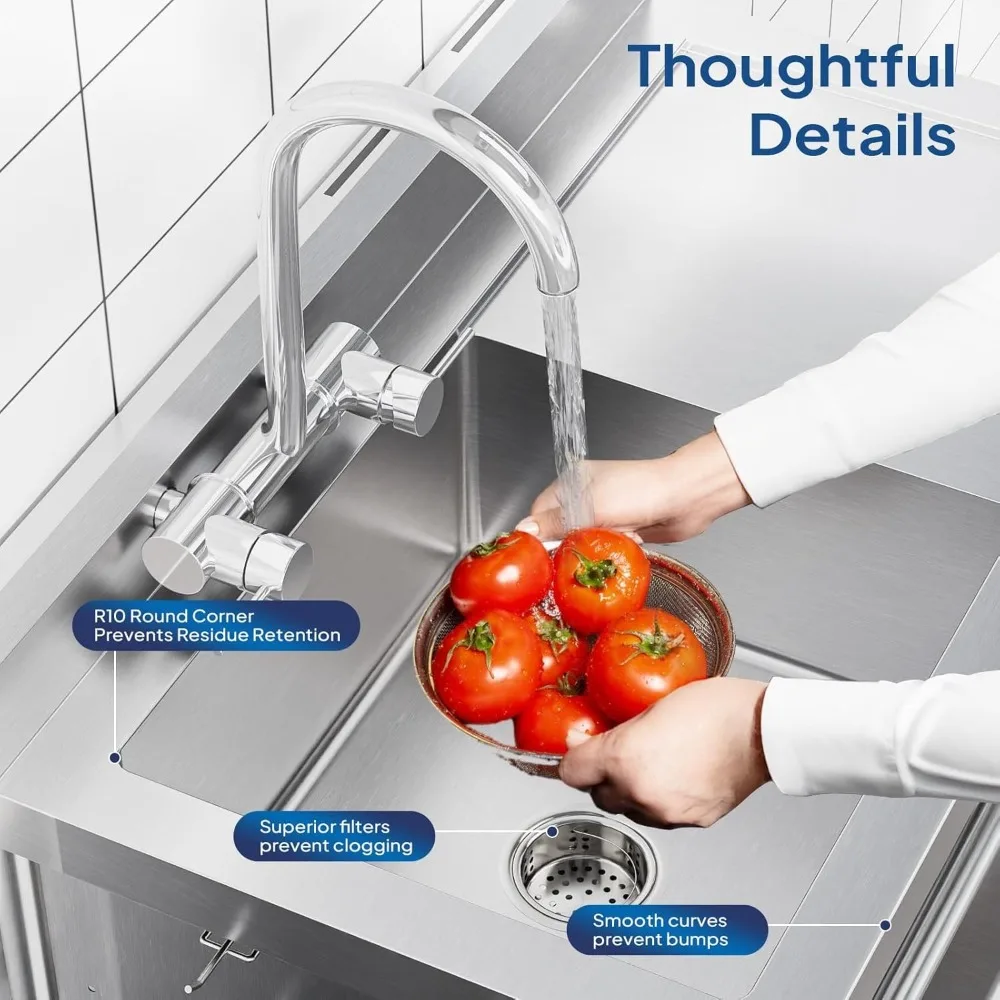 Rust-Resistant Utility Sink with Spacious Bowl, Smooth-Glide Drawer & Side Hooks