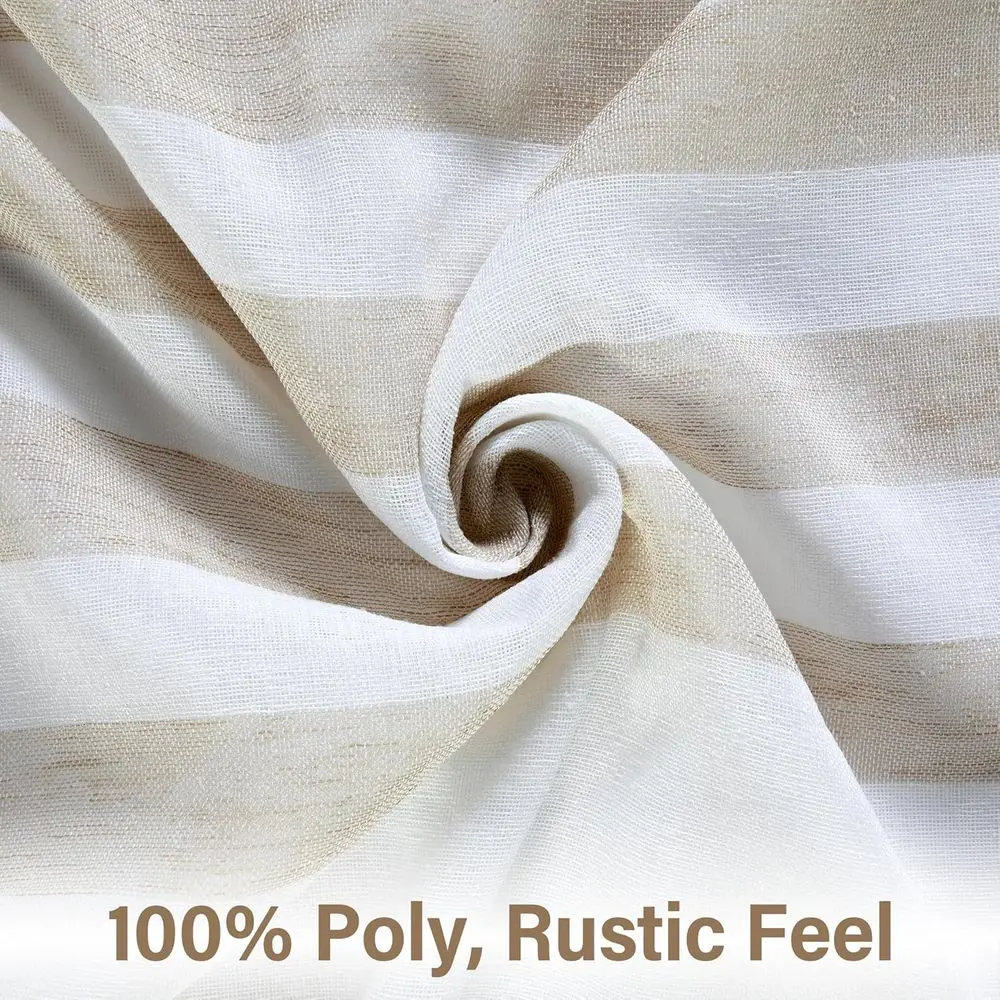95 tende trasparenti con pieghe pizzico marrone chiaro e bianco, set di 2 per stile fattoria, 58 larghe x 95 lunghe