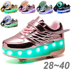 New Children 1/2 Wheels Luminous Glowing Sneakers Light Black Pink Led Light Roller Skate Kids Shoes for Boys Girls USB Charging