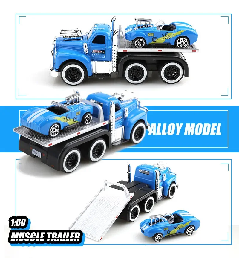 1:60 Alloy Truck Flatbed Transport Car Vehicles Model Diecasts Metal Muscle Trailer Car Rescue Vehicles Model Childrens Toy Gift