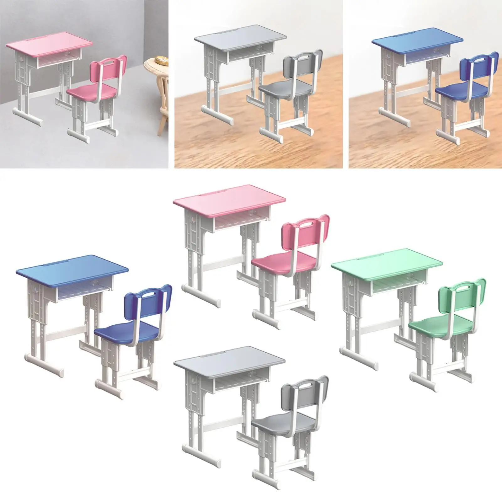 ドールハウス デスクと椅子セット ドールハウス デコレーション 1/12 スケール ごっこ遊び