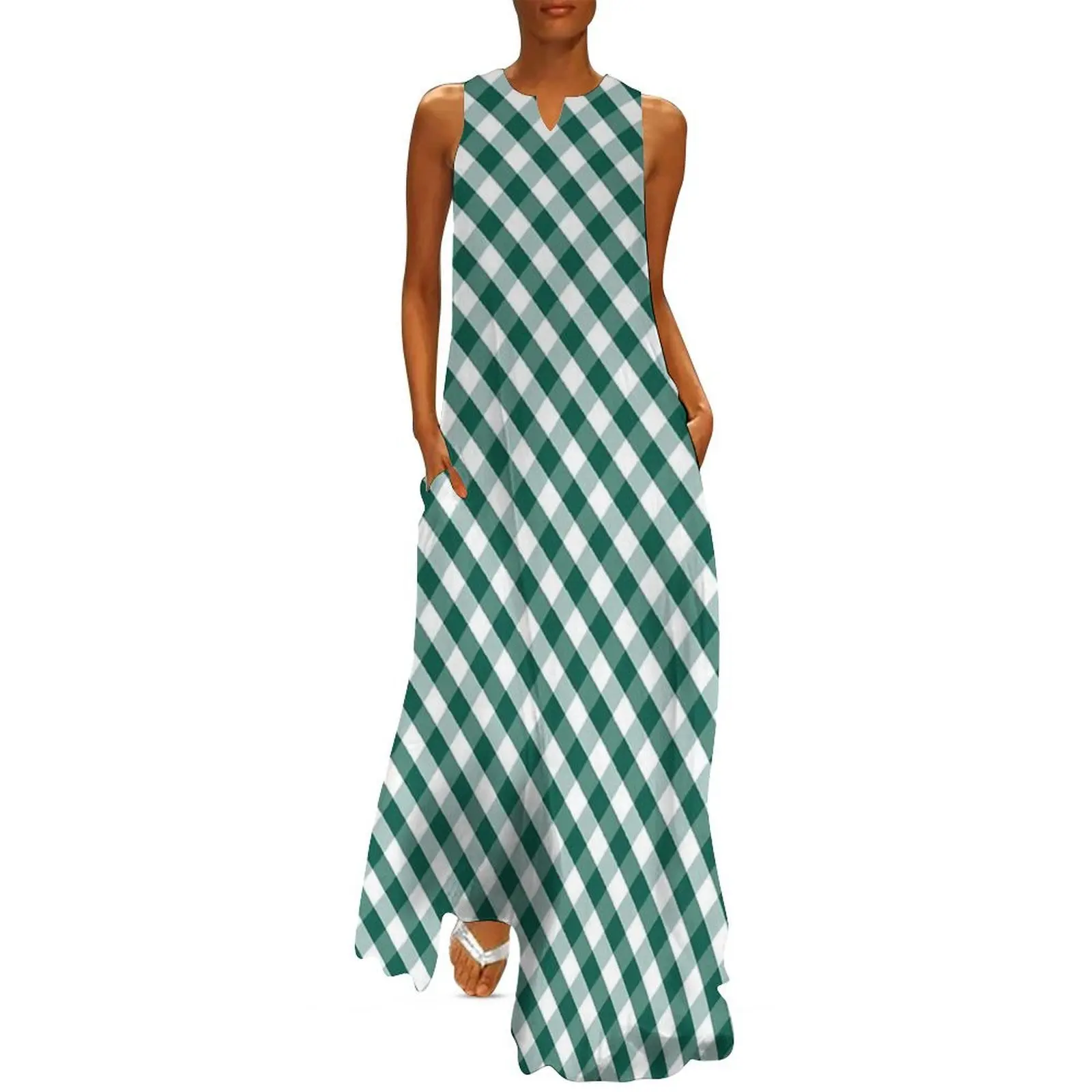 

Classic Celebration Town Dark Green Gingham Check Long Dress party dresses women Party dresses for women Cocktail of dresses