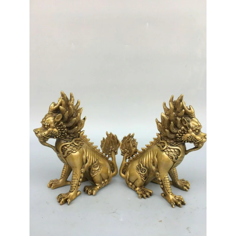 

Chinese Copper Folk Feng Shui Animal Kylin Qilin Beast Wealth Statue Pair