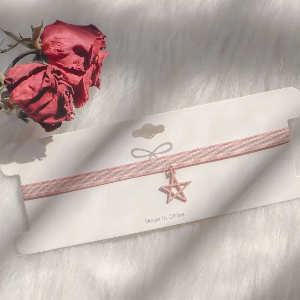 Sweet Pink Star Chokers Colorful Striped Woven Strap Jewelry Gifts Clavicle Chain Neck Accessories for Women Girls