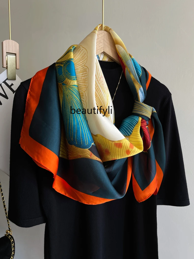 Artificial Silk Korean Style Atmosphere to Give Mom Gift Large Kerchief Fashion All-Match Shawl Scarf