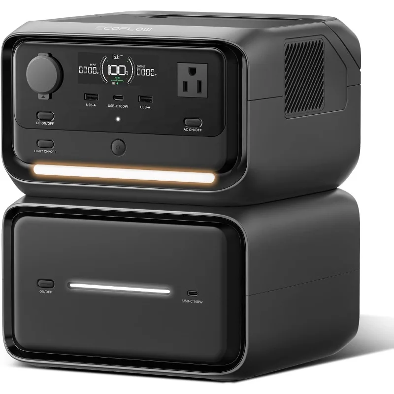 

Портативная электростанция RIVER 3 Plus с дополнительной батареей EB600, расширяющая способность от 286 Вт до 858 Втч, 3 до 1200 Вт переменного тока O