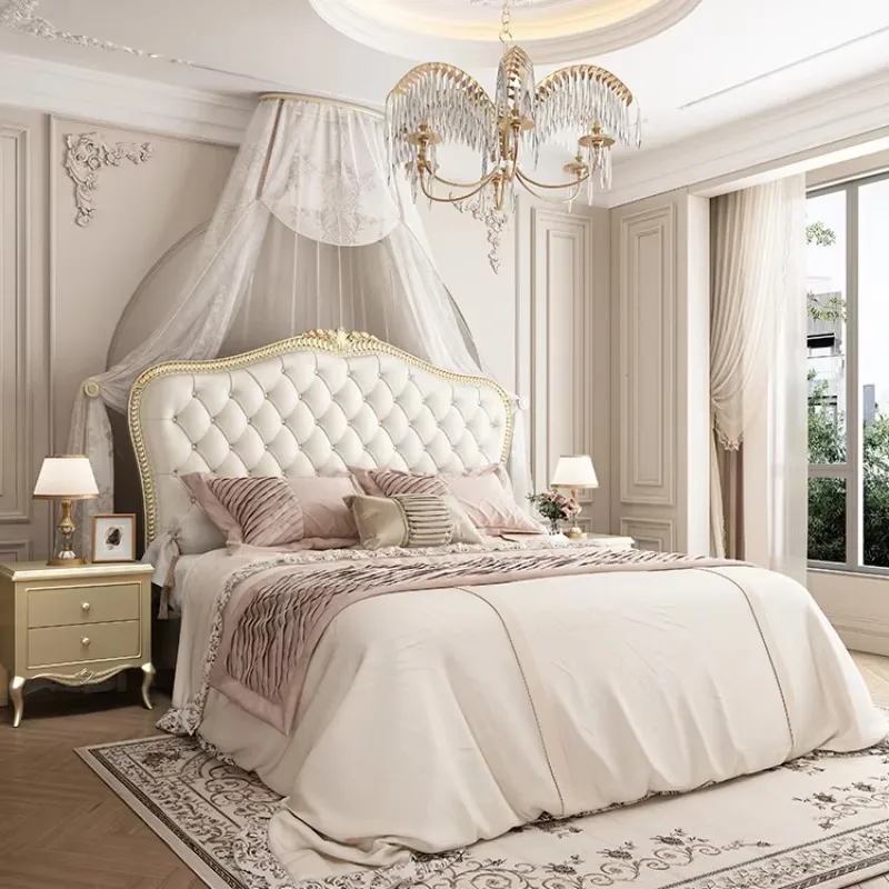

Princess Luxury Bed French Style Light Luxury Leather Bed King Size Cama Matrimonial Bedroom Furniture
