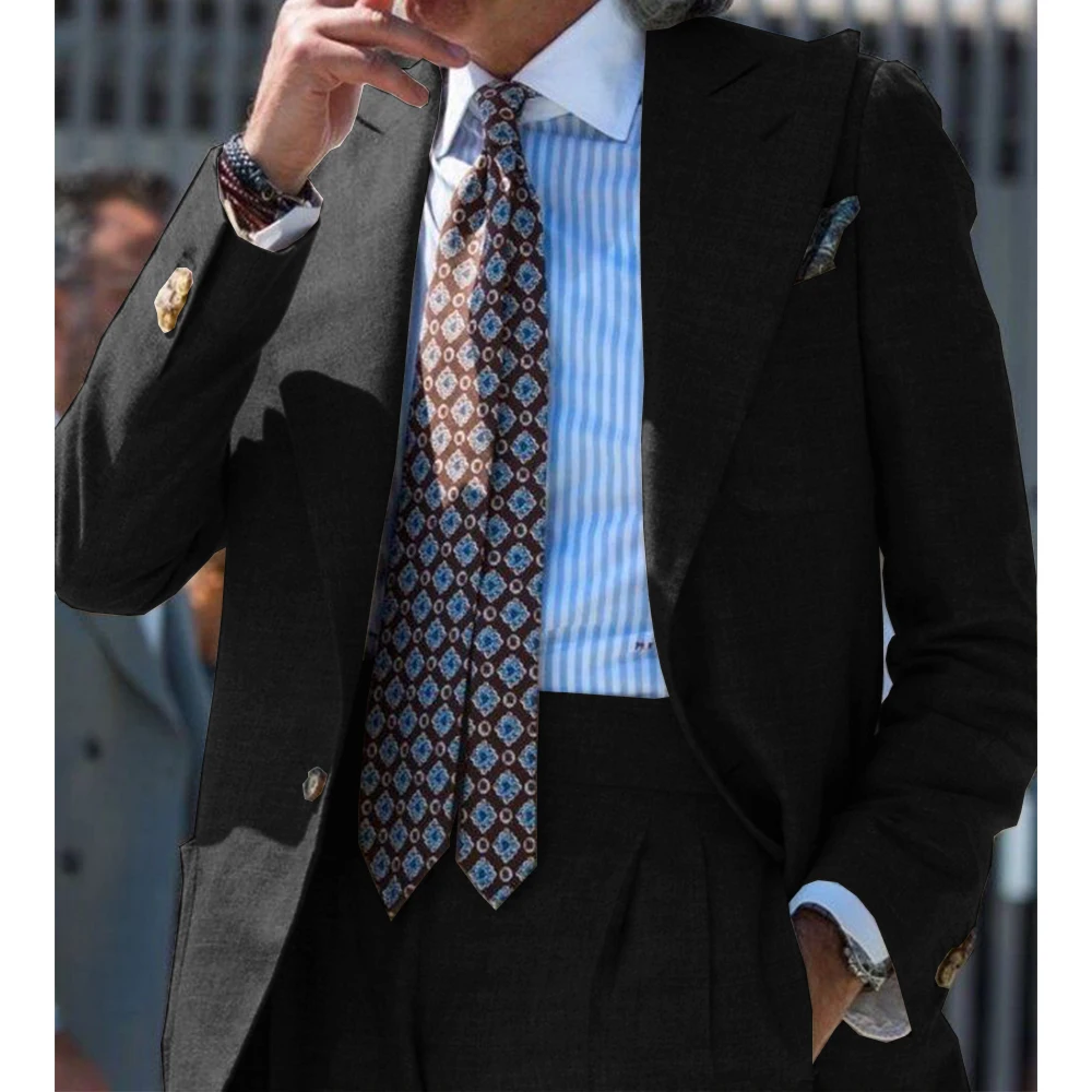 Herrenanzug, 2-teiliges Set, Baumwolle, Leinen, einreihig, schmale Passform, lässiger Business-Anzug für Herren, stilvoll, elegant, 3 Taschen, bequem