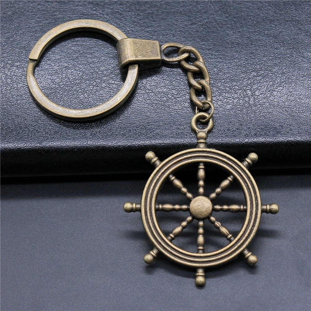 Fashion Antique Bronze Color 45x40mm Rudder Charms Pendants DIY Men Car Key Chain Ring Holder Keyring Jewelry Gift