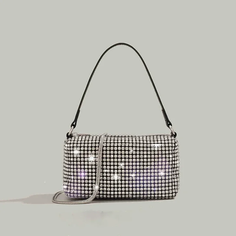 

High-end Rhinestone Handheld Small Square Bags For Women New Versatile Party Banquet Luxury Designer One Shoulder Crossbody Bags