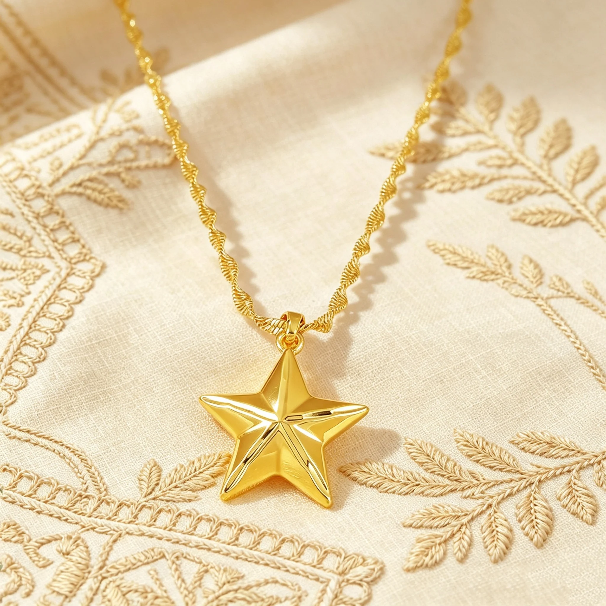 Women Fashion 2‑Piece Star Jewellery Set Gold Tone Stereo Star Pendant Necklace & Stud Earrings Daily Dating Wear Ornaments