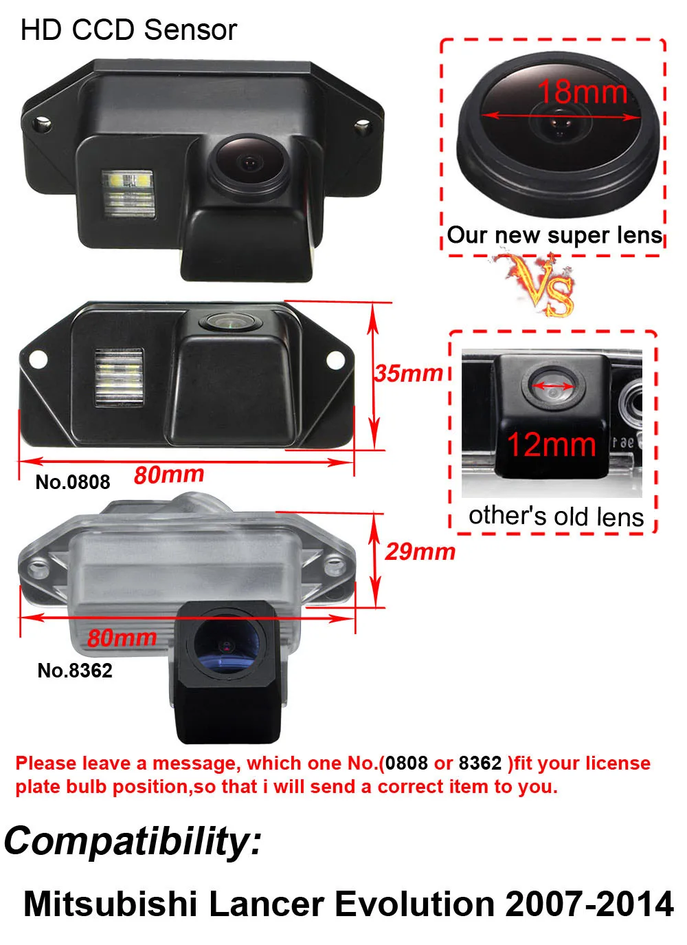 Car Rear view backup reverse  camera for Mitsubishi Lancer Evolution NTSC waterproof