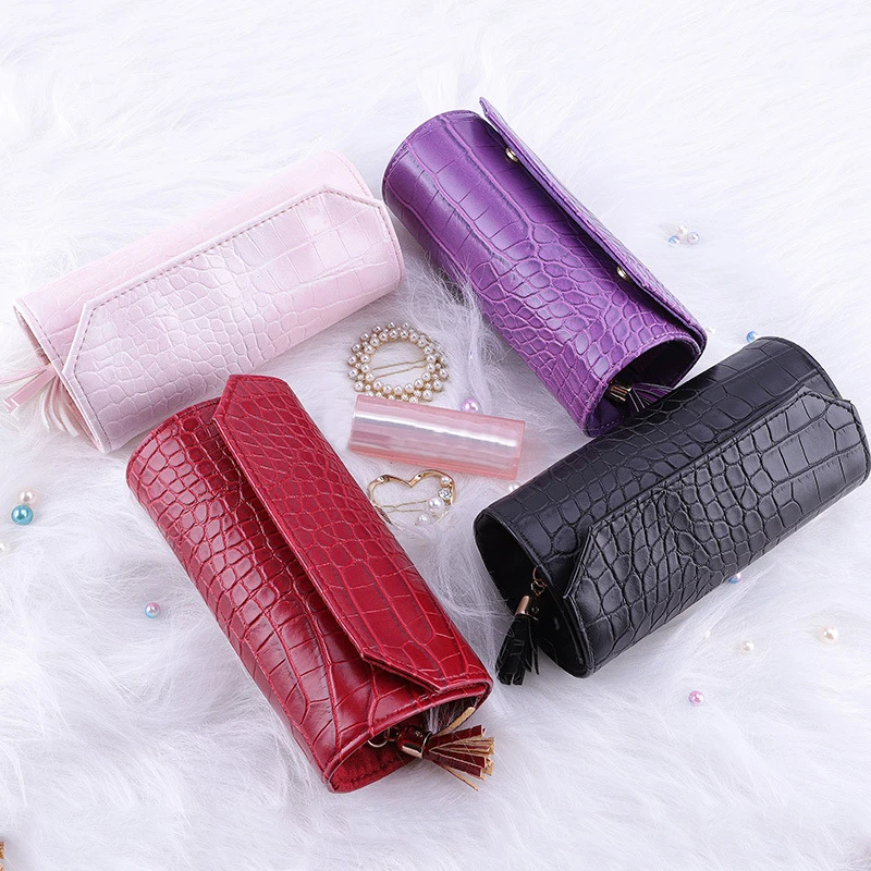 Roll Foldable Jewelry Case Portable Pu Leather Travel Jewelry Organizer for Earrings Rings Diamond Necklace Brooches Storage Bag