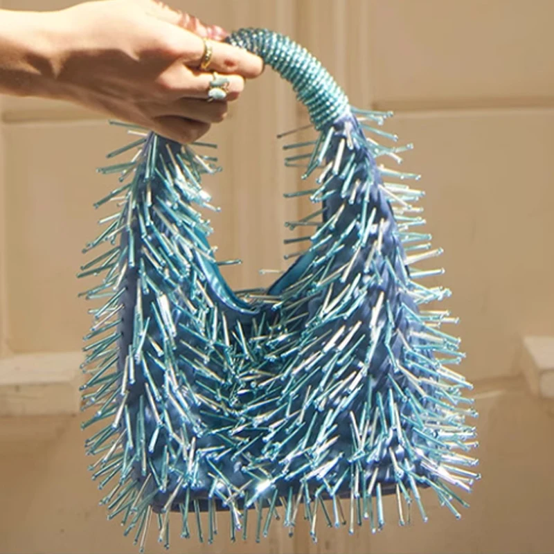 

Модная сумка-тоут из шелкового атласа ручной работы для тяжелой промышленности с вышивкой, сумка для банкетных пельменей, ручная сумка подмышками