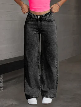 Girls Y2K Butterfly Embroidered Jeans 5 Girl's Y2K style butterfly knot embroidered casual trendy all-purpose straight dark denim pants, comfortable fabric suitable. 5