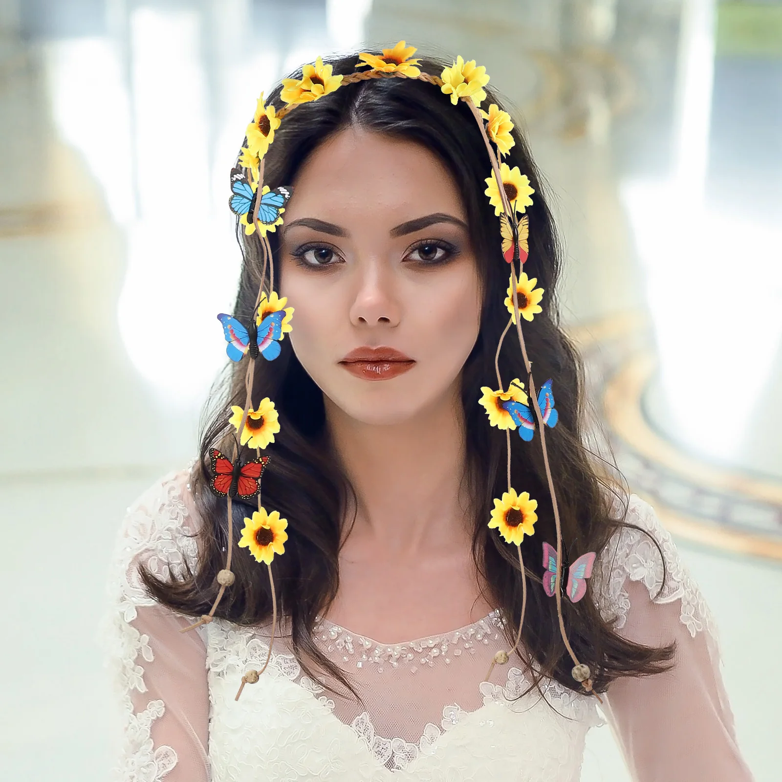 

Fabric Headband Women Sunflower Hair Accessories Lightweight Durable Tassel Party Weddings Proms Bohemian