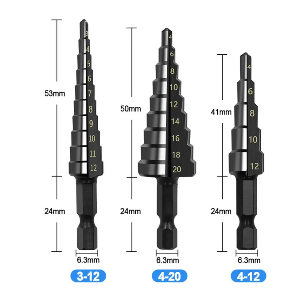 Prodrills 3 Pcs HSS Step Drill Bit Set Total 24 Sizes with Case Woodworking Tools