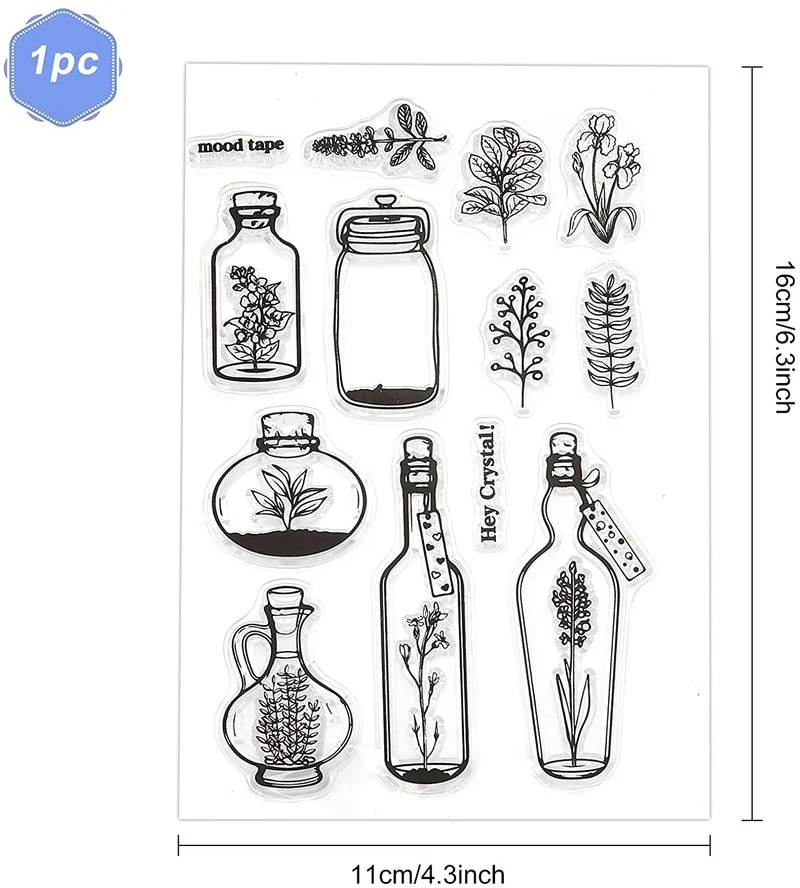 1 Sheet Plant Wishing Bottle Clear Stamps Silicone Stamp Cards for Card Making Decoration and DIY Scrapbooking