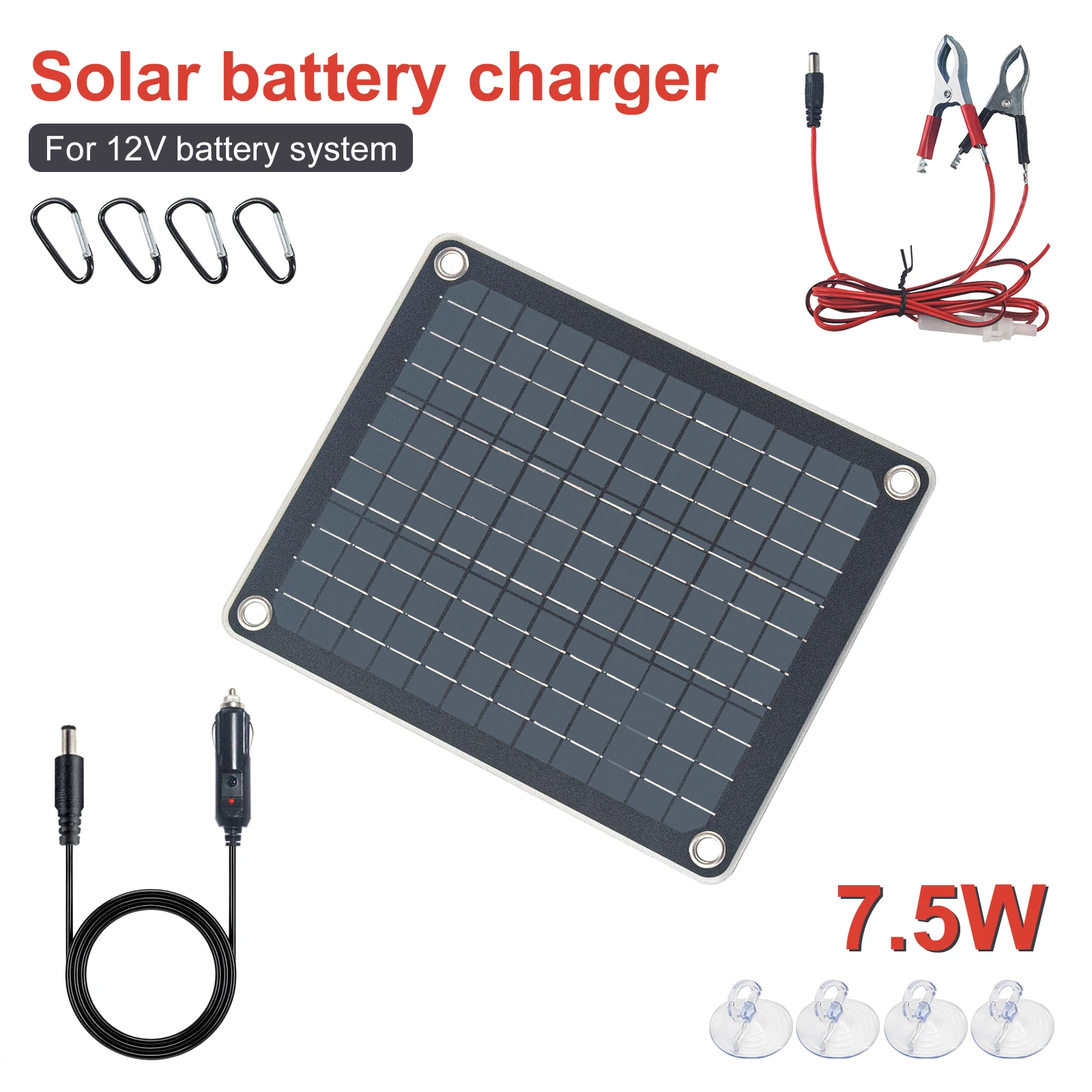 LEAORLD 7,5W 12V MPPT Solar-Batterieladegerät, Solarpanel-Wartungsgerät, Solarpanel-Erhaltungsladegerät-Set