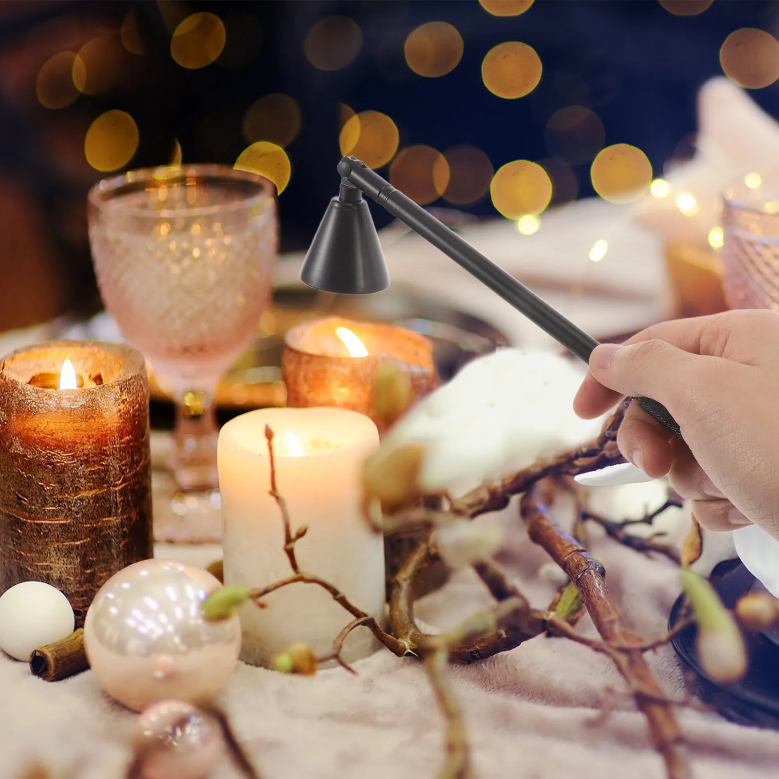 Multifunctional Snuffer Long Handle Stainless Steel Bell Extinguisher Wick Dipper Tool for Jar Tea Light Candles
