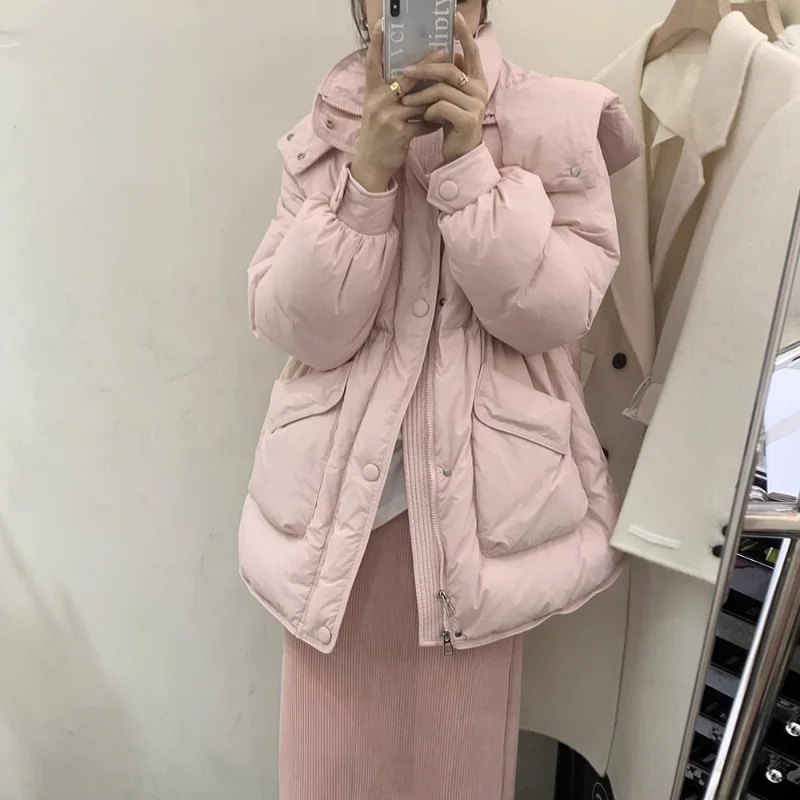 Duck Down Hooded Jacket for Women, Warm Coat, Korean Version, Medium-length, Coat Clothing, Autumn and Winter, 2024