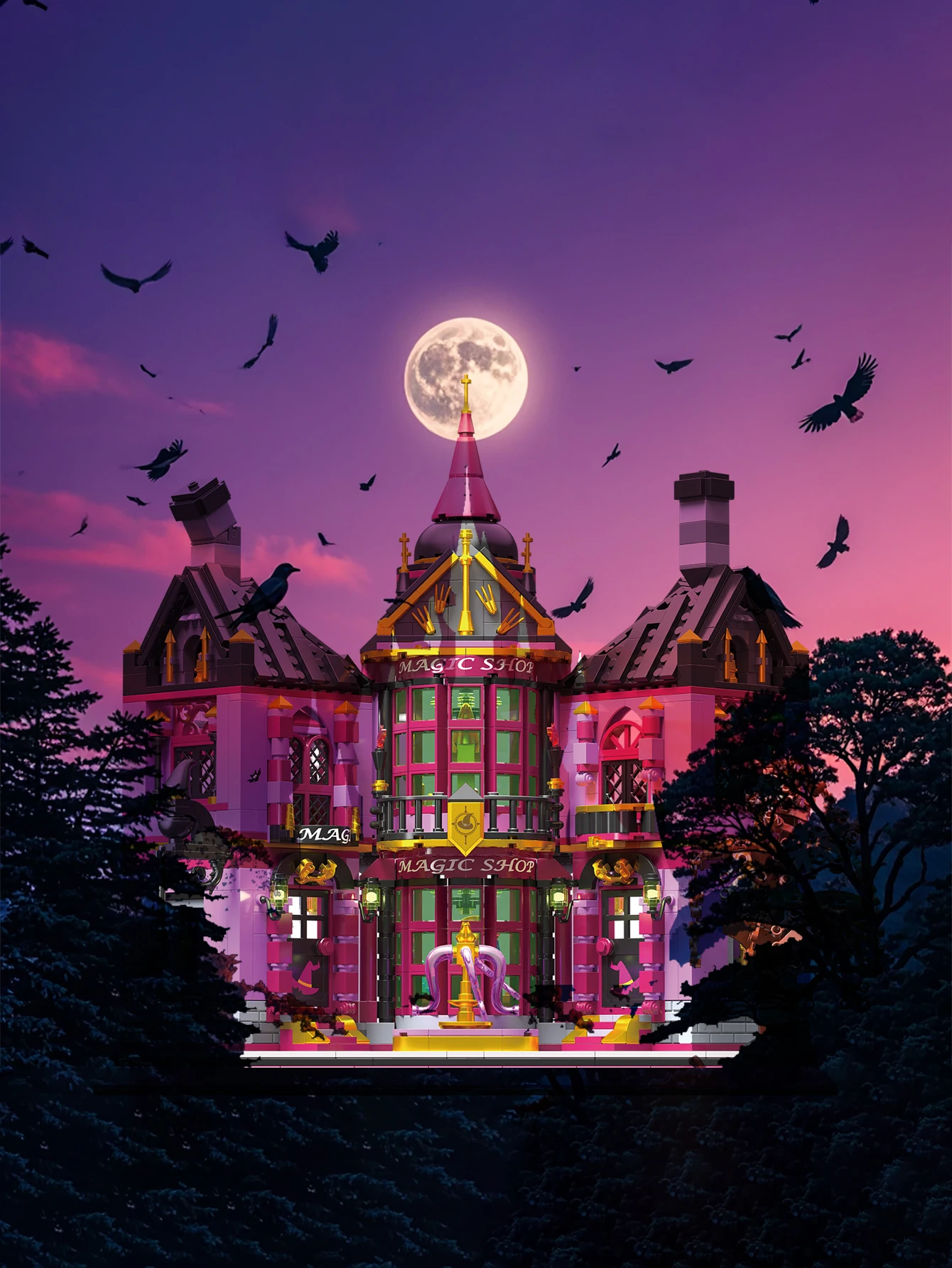 

Magic Shop Building Block Set 1366pcs decompression and relaxation products, Bat Haunted House, the best gift for Halloween