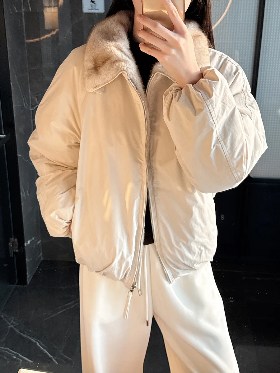 

Двусторонняя теплая парка с меховым воротником из экоматериалов, повседневная свободная куртка с длинными рукавами на молнии для женщин