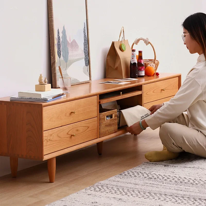 Living Room Cabinet White Oak Solid Wood Storage Floor Stands Rectangle Leg Table Elegant Modern Simple Mueble Home Furniture