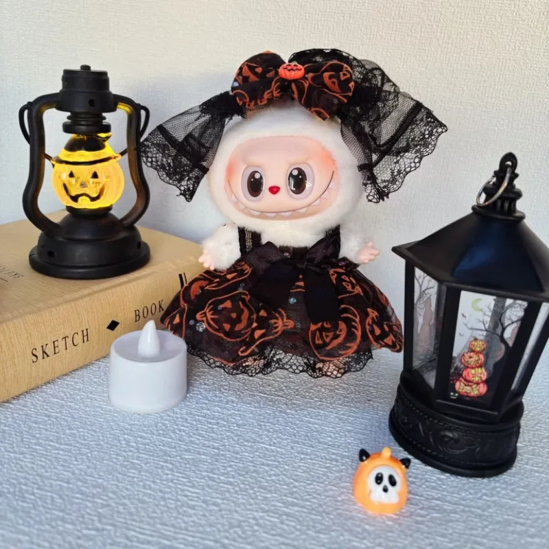 

Наряд Labubu на Хэллоуин — комплект юбки Macaron с тыквой 17 см для виниловых кукол, совместимая со стойкой/позой, готовый подарок костюм для вечеринки