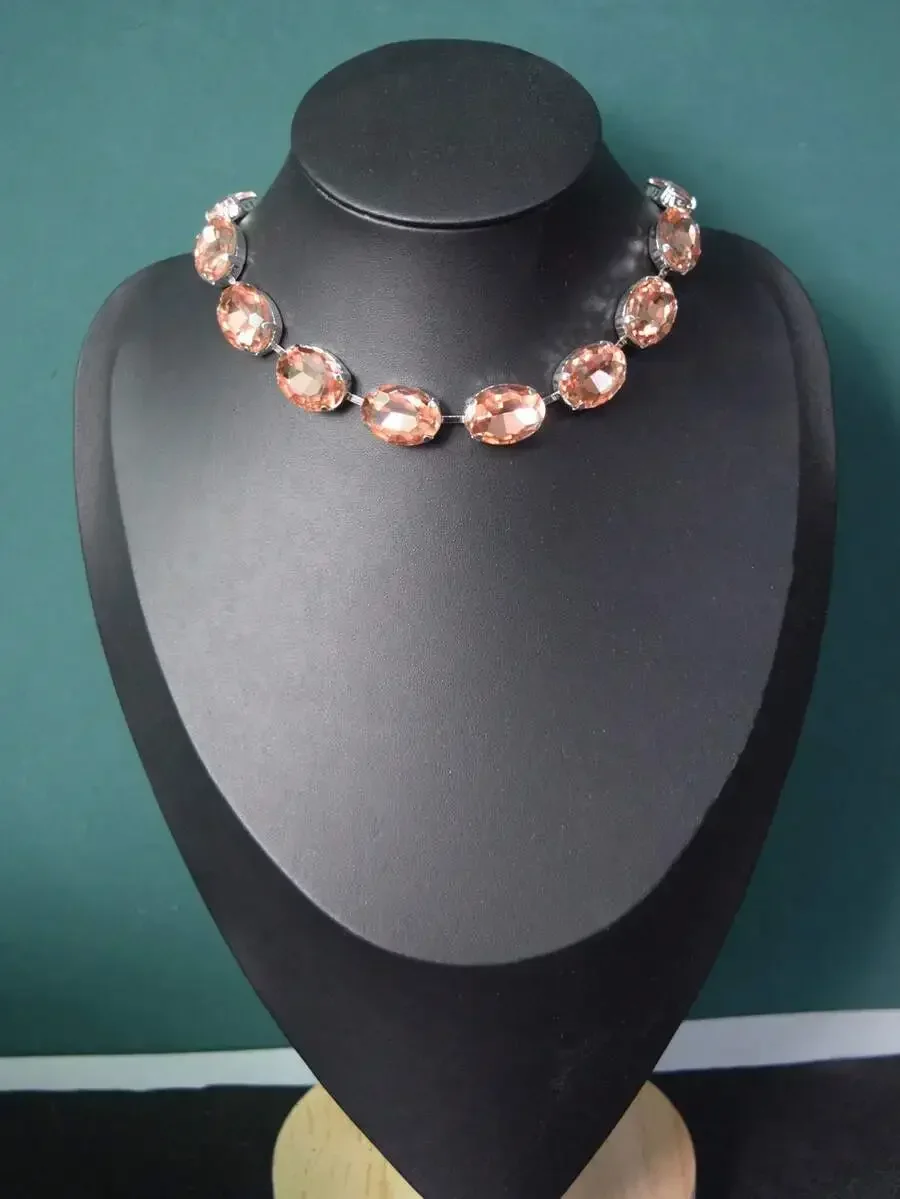 

Luxury Classic Pink Crystal Collarbone Necklace For Women Adjustable Fashion Jewelry