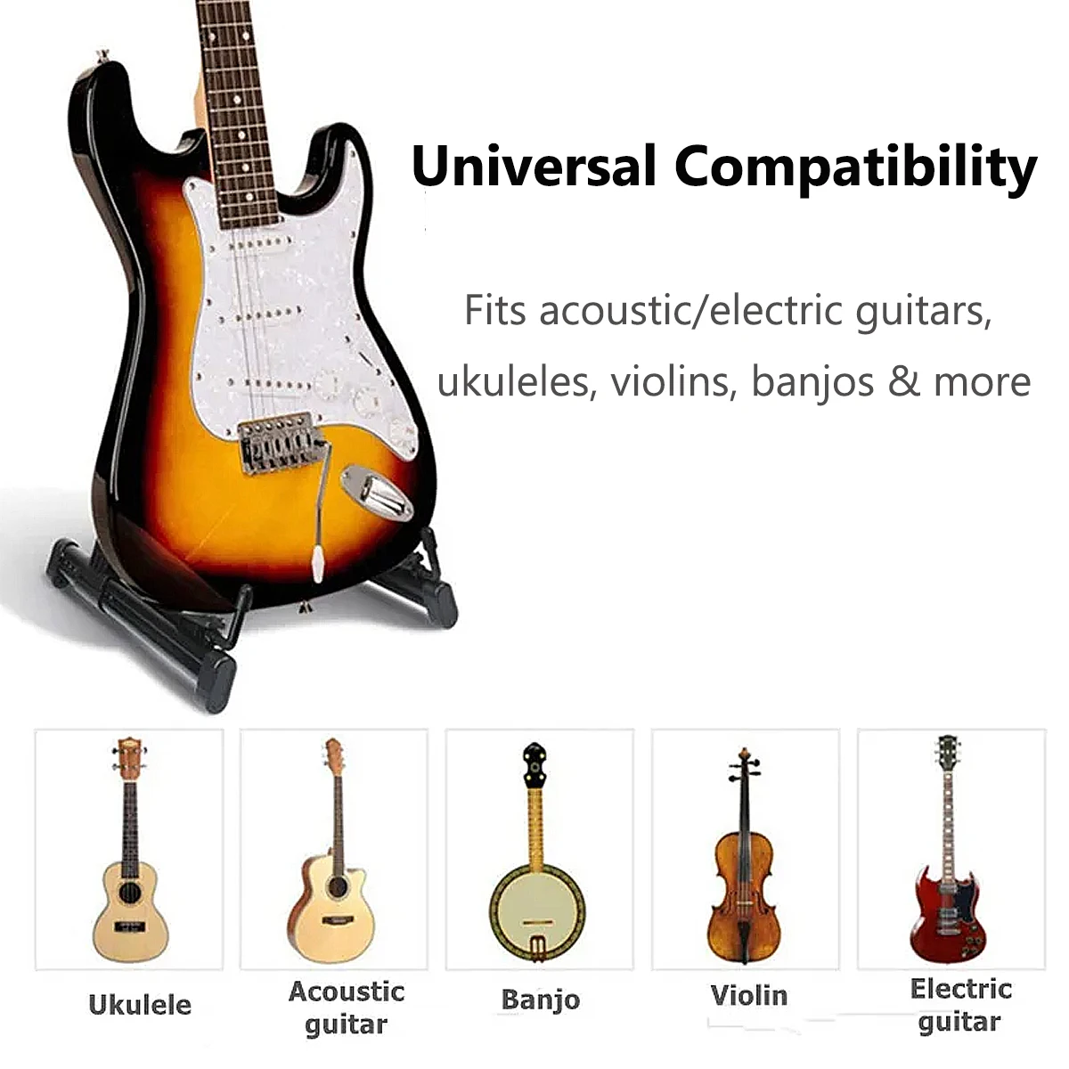 Foldable Adjustable Universal Guitar Stand, ABS Silicone Holder for Acoustic/Electric Guitar Ukulele Violin Banjo