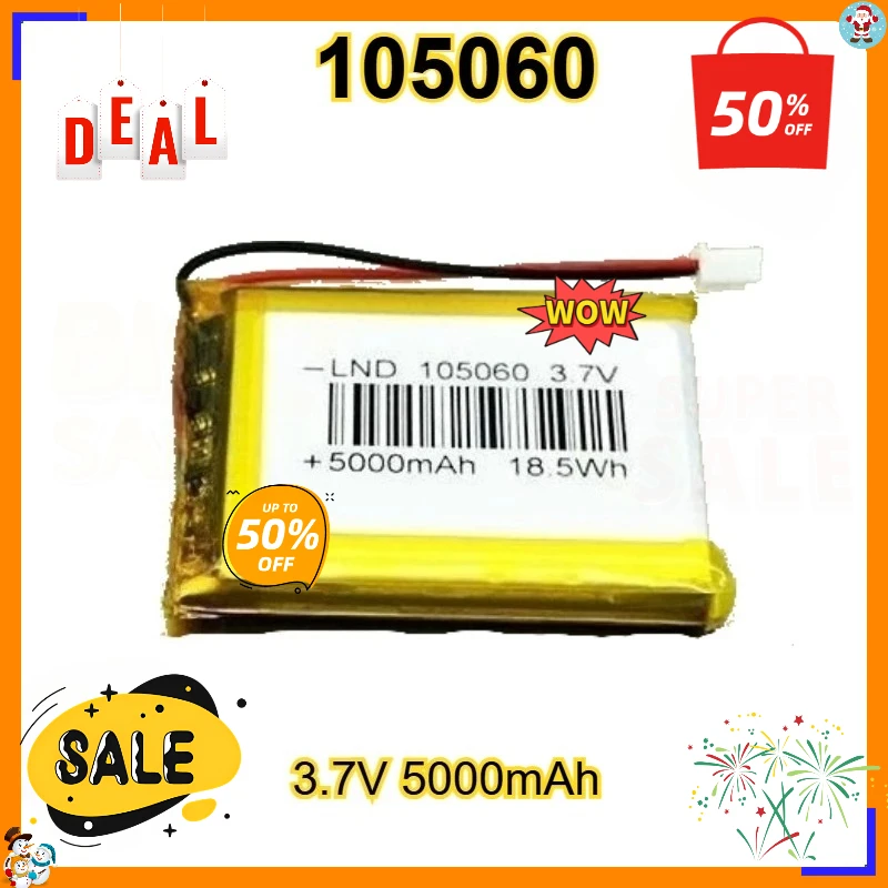 

New 105060 3.7V 5000mAh Polymer Lithium Rechargeable Battery Power Bank GPS Locator LED Light Universal Replacement Battery
