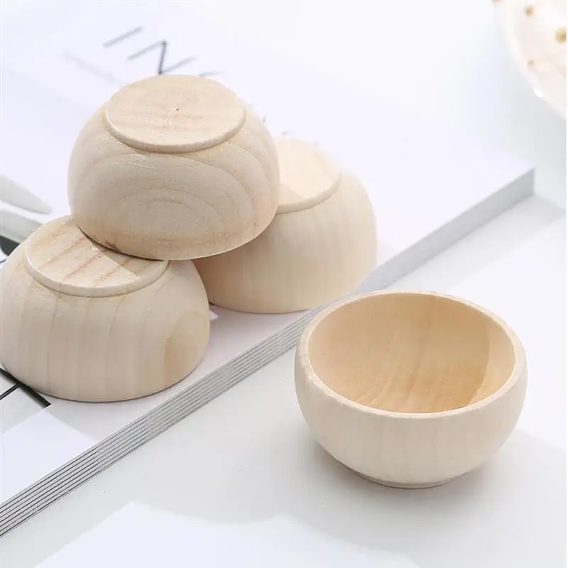 4pcs Mini DIY Wooden Playthings Bowl Playthings Kids And Crafts Toys For Kids Microlandscape Decor Wooden Craft Painted Bowl