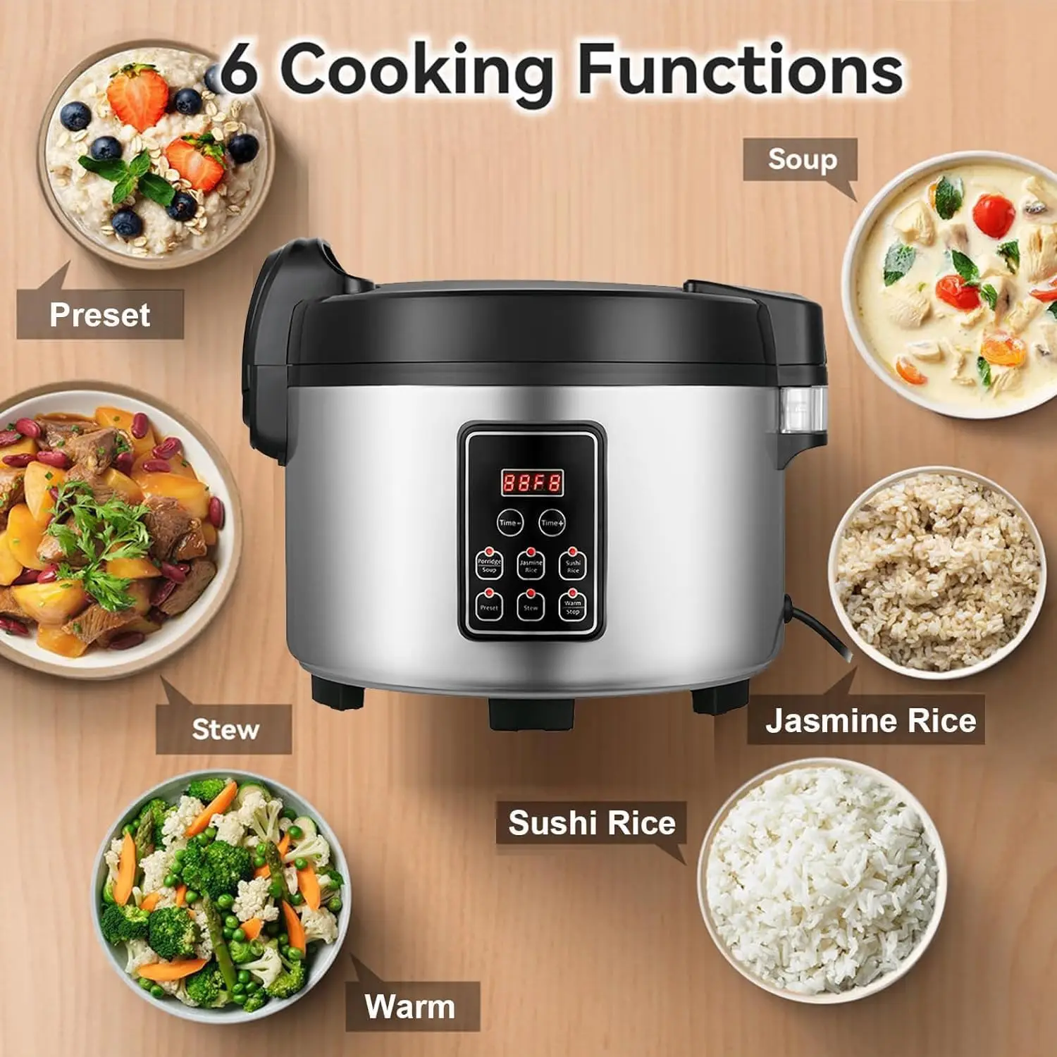 Cooker 60 CUPS (Cooked Rice)& Food Warmer | 13L/13.8Qt Extra Large Multifunctional Rice Cooker | 1350W Fast Cooking with Time Di