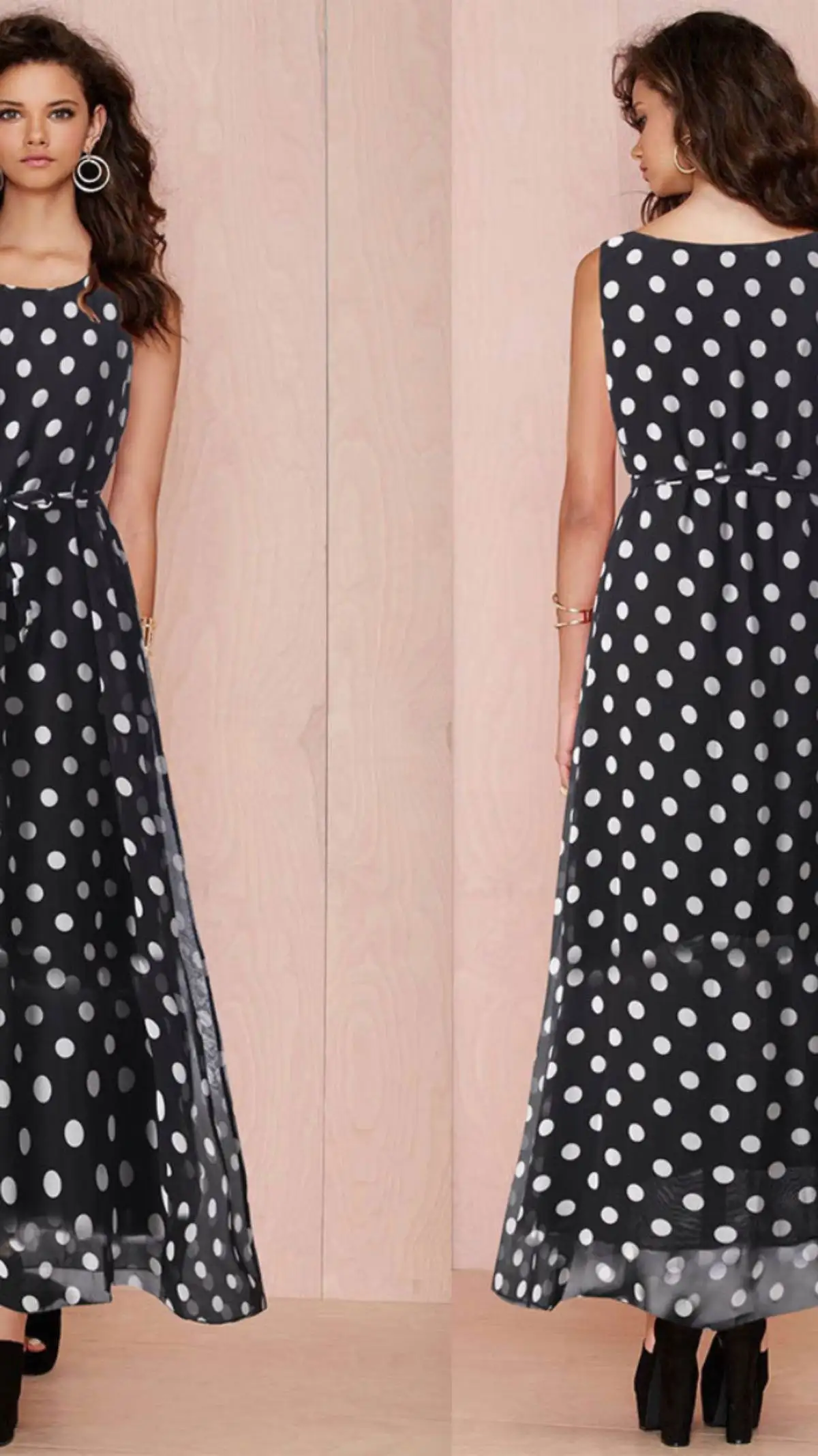 여름 신상 물방울 무늬 여성 롱 베스트 드레스 트렌디 쉬폰 원피스 드레스 패셔너블 여성 의류